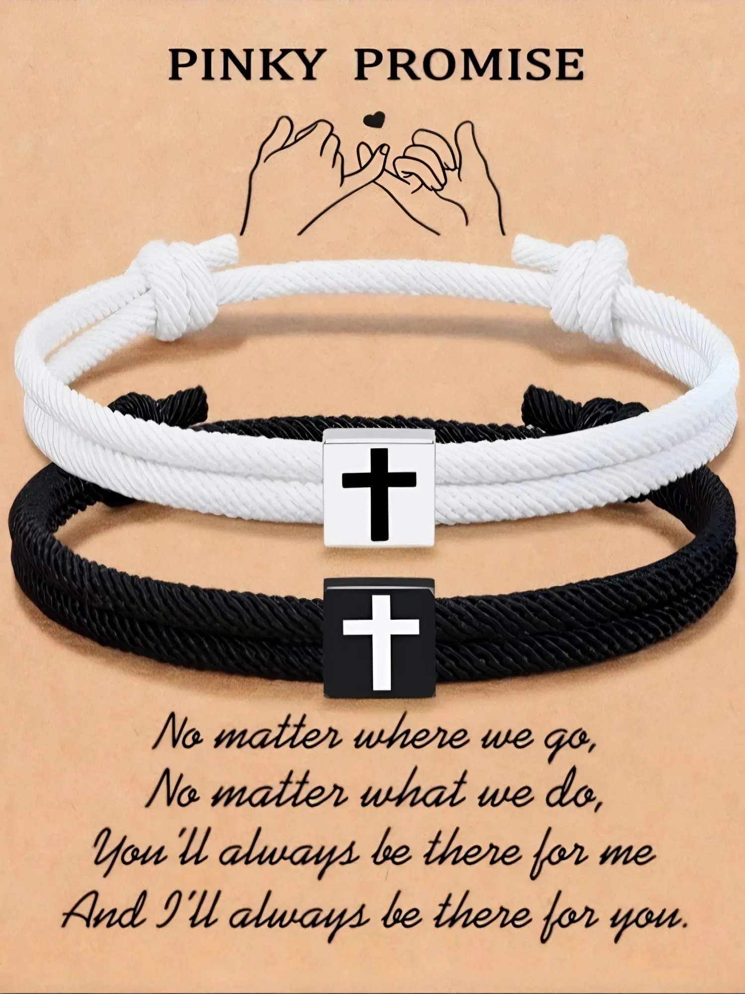 2pcs Adjustable Fit Christian Cross Charm Bracelets Set Unisex Braided Rope Design Inspirational Bracelet Jewelry Fashion Jesus Hand Baptism Gift Idea Mother's Day Gift