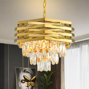 Luxury Gold Crystal Chandelier Dimmable Round K9 Rust-Proof Modern Fixture 15.7-Inch E12 Base for Dining Room Bedroom Corridor Kitchen Island Living Room