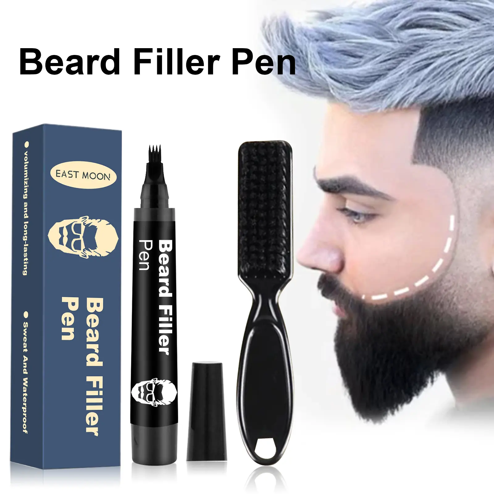 Men's Beard Pencil Filler Kit with Brush - Unscented 30ml Natural Wax Formula, Long-Lasting, Waterproof, Sweatproof, Smoothening for Fuller Natural-Looking Beard & Hairline, Ideal for Swimming, Banquets, Beauty & Personal Care Men's Makeup Product, Beauty