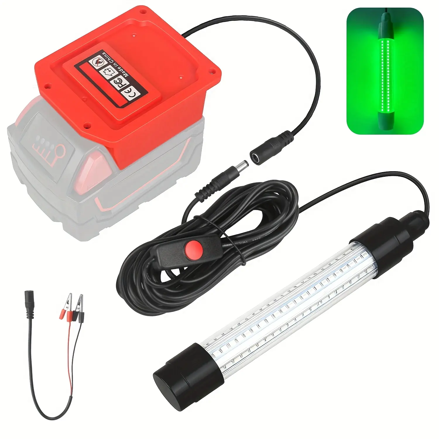 Underwater fishing light Compatible with Milwaukee 18V Battery, Super Bright Underwater Fishing Light with 126 LEDs, Designed to Attract Squid, CodSaltwater & Freshwater, night fishing, fishing lures, fishing accessories(No Battery)