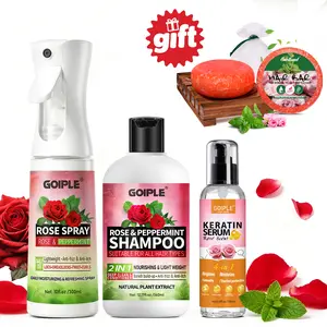 Rose & Peppermint Hair Care Set，Deep Clean Anti-Itch Shampoo, Keratin Repair Heat Protect Serum, Hydrating Anti-Static Spray for Women Family Use, Locs Twists Curls All Hair Types