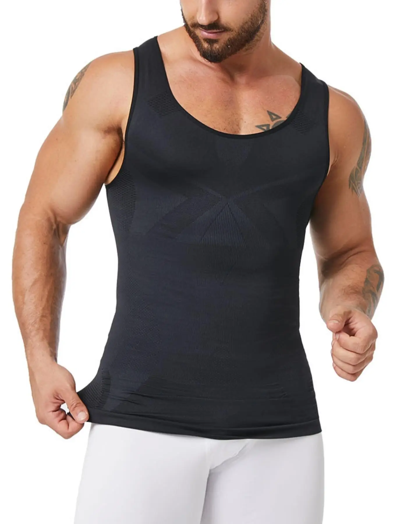 Men's Solid Round Neck Seamless Shapewear Tank Top, Casual Comfy Breathable Sleeveless Shapewear Top for Daily Wear, Men's Compression Shapewear