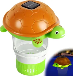 Pool Chlorine Floater with Light, Turtle Solar Chlorines Floaters with Adjustable Release, Chlorine Floater for 4 * 3'' Disks, Easy Opening Floating Pool chlorines Dispenser for Swimming Pool
