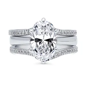 Solitaire Wishbone 3ct Oval CZ Ring Set in Sterling Silver