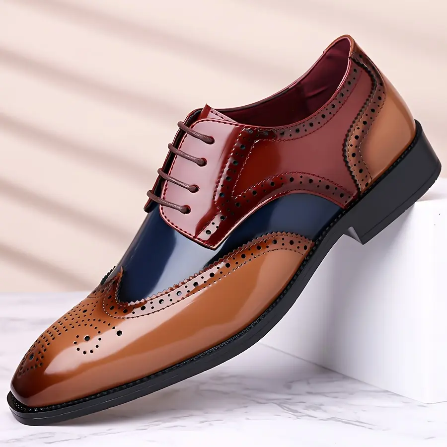 Men’s Formal Wingtip Brogue Footwear - Lace-Up Fit, High-Gloss Leather Upper, Breathable Lining, Non-Slip Sole