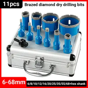 11PCS 5-8-11 Thread Brazed Diamond Dry Drilling Bits Hole Saw Set For Ceramic Tile Porcelain Granite Marble Hole Opener Tool