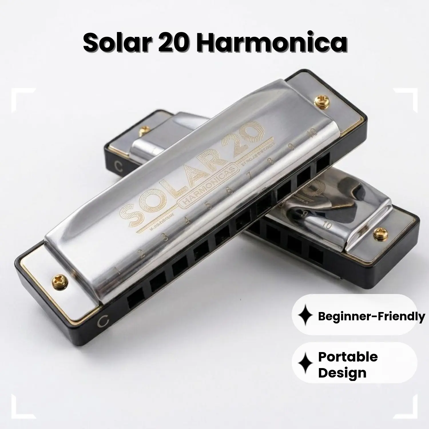 KONGSHENG SOLAR 20 10-Hole Professional Diatonic Harmonica, Compact Unisex Plastic Wind Instrument with Premium Metal Cover, Rich Tone, Easy to Play for Beginners & Adults, Music Gift for Holidays/Birthdays