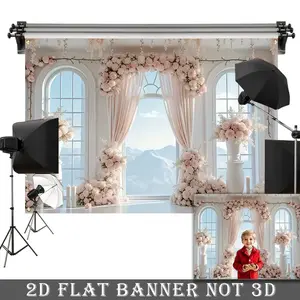 2D Flat Banner, Flower Wedding Backdrop, Floral Living Room Bridal Anniversary Princess Palace Photography Background Photo Decorations Props for Photo Shoot Photo Studio Posing Props Scenery Studio Equipment, Portrait Photography, Wedding Arched Backdrop