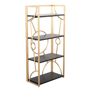 Contemporary Bookcase in Gold Metal and Black Wood by LumiSource, Bookcase Shelf for CDs/Movies/Books, Home Office Bookcase Shelf Storage Organizer, Modern Book Shelf for Bedroom/Living Room/Home Office storage organizer shelf