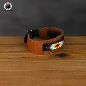 Indigenous Creations Beaded Cuff Bracelet Handmade by Indigenous Hands Leather Unisex Adjustable Strap 10.5" Length 9" Adjustable Cuff Handcrafted Elegance