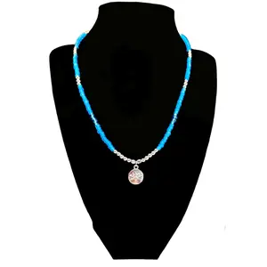 Asherah Handmade Mermaid Glass Beaded Necklace with Silver Lotus Flower Charm