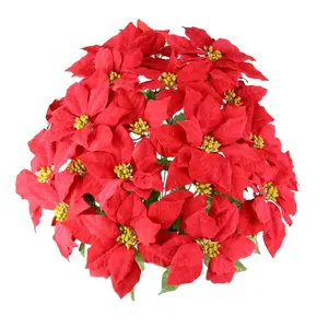 Admired By Nature GPB969-RED 24-Stem Faux Velvet Poinsettia Christmas Floral Bush, Red Table Centerpiece Plants for Indoor Holiday Decor & Gifting