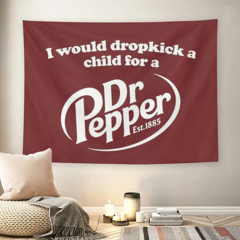 I Would Dropkick A Child For A Dr Pepper Wall Flag, Funny Soda Lover Quote Tapestry, Mid-century Modern Casual Room Decor for Adult Fans, Maroon Logo Humorous Wall Hangingmusic comics wall flags custom tapestries, Decorative Tapestry