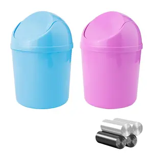 zhengwanhh09j 2 Pcs Mini Desktop Plastic Trash Can with Swing Lid & 120 Trash Bags, Small Garbage Waste Bin for Home, Office, Bedroom, Bathroom & Vanity (Blue + Purple)
