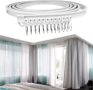 HTTMT- 16.4Ft Flexible & Bendable Ceiling Curtain Track Trail Wall Mount Hooks Liners Hangers Curved Curtain Tools RV Window Curtain Rod Curtain Room Rail Track Visit the HTTMT Store