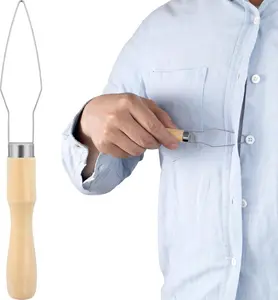 Easy Button Hook, Steel Button Assist Tool for the Elderly, Wide Wooden Handle, Elderly Assistive Button Fastener Device, One Handed.