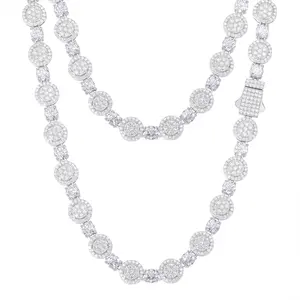 【#N199】Round Pendant Necklace S925 Sterling Silver Synthetic Moissanite Necklace Tennis Round Pendant Suitable for Men and Women Hip Hop Rap Trend Daily Accessories Gift