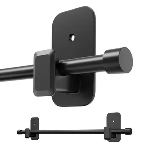 Back To School Inovaday No-Drill Curtain Rods for Windows - Adjustable 5/8" Tension Rod, Renter-Friendly Adhesive Brackets, Easy Install Black Drapery Pole