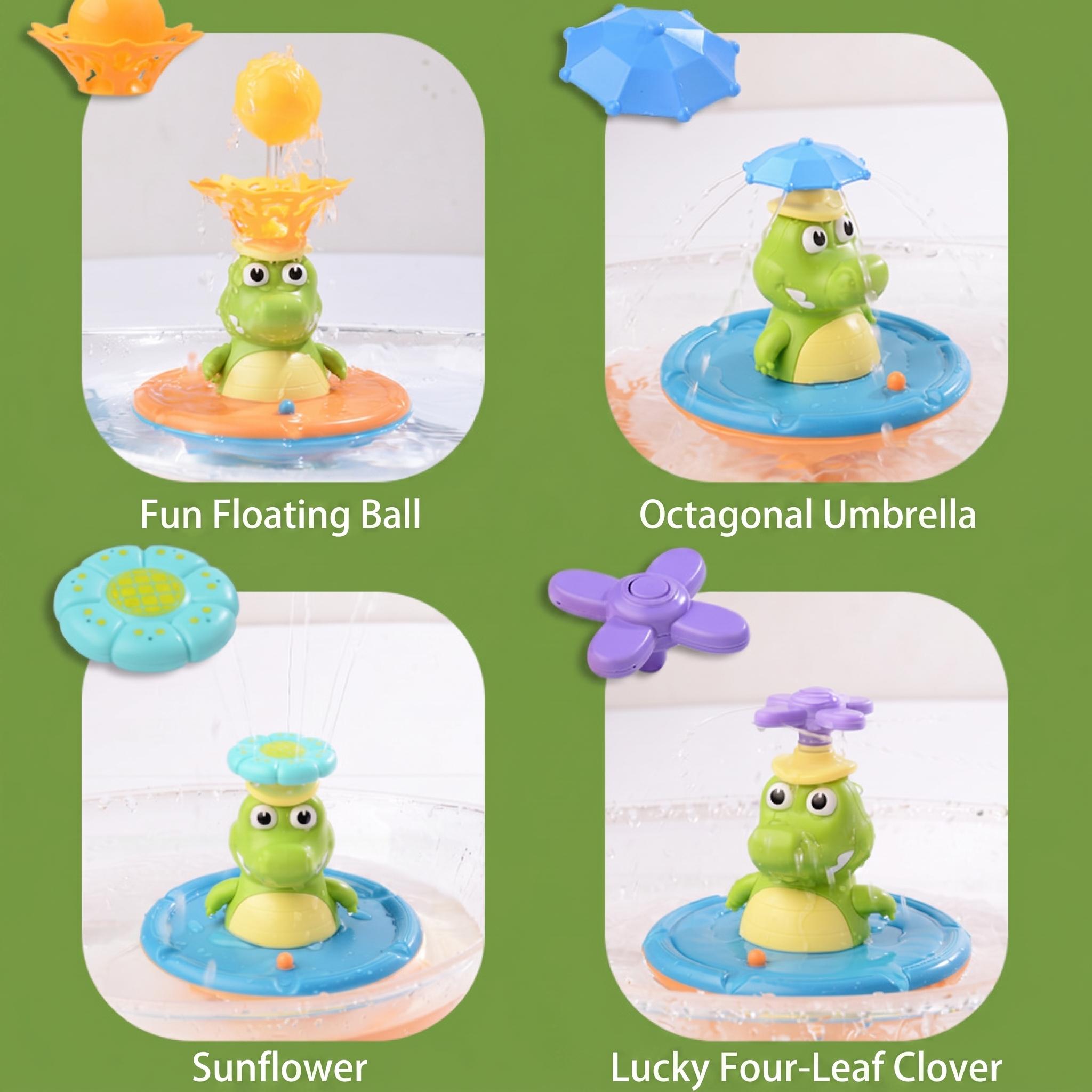【Baby Bath Toys】Crocodile Bath Toy Set – SIx Patterns Spray Designs Water Spray Fountain Bathtub Toy with Interchangeable Spinning Toppers, Baby Bath Toys Interactive Water Play Toy for Toddlers Must Have
