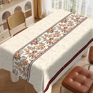 Vintage Elegant Floral Striped Rectangle Tablecloth, Waterproof Oilproof Luxury Dining Home Table Mat, Multi-Purpose Indoor Outdoor Decor