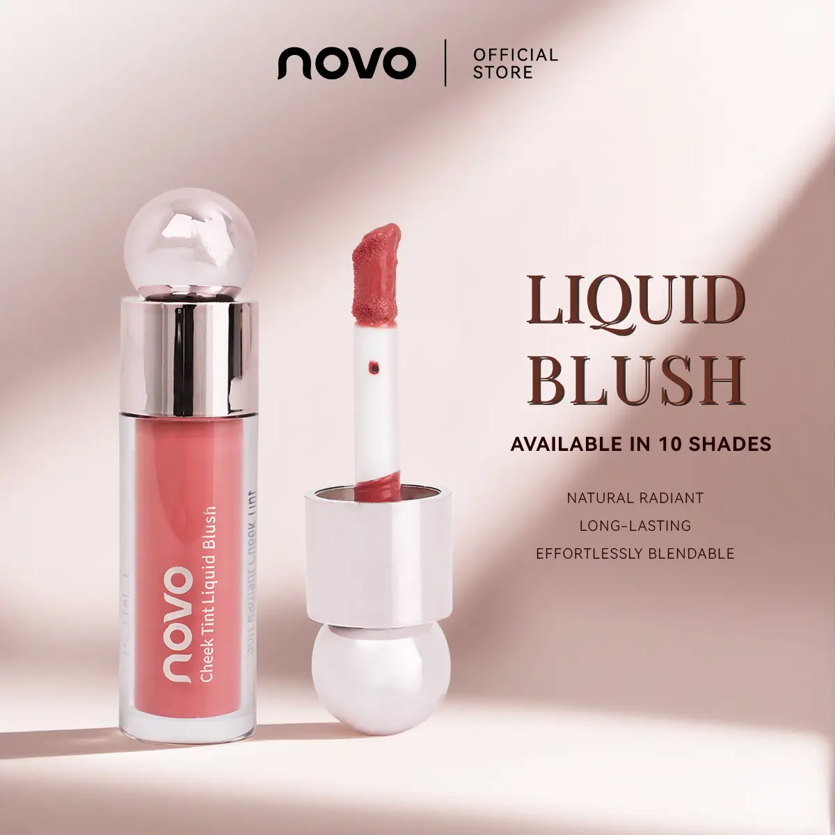 NOVO Soft Radiant Cheek Tint Liquid Blush - Ultra Pigmented, Natural Finish, Long-Lasting, Regular Edition, Color Correction Makeup (3 Shades Including B02 Rosy Dawn, 4.5g)