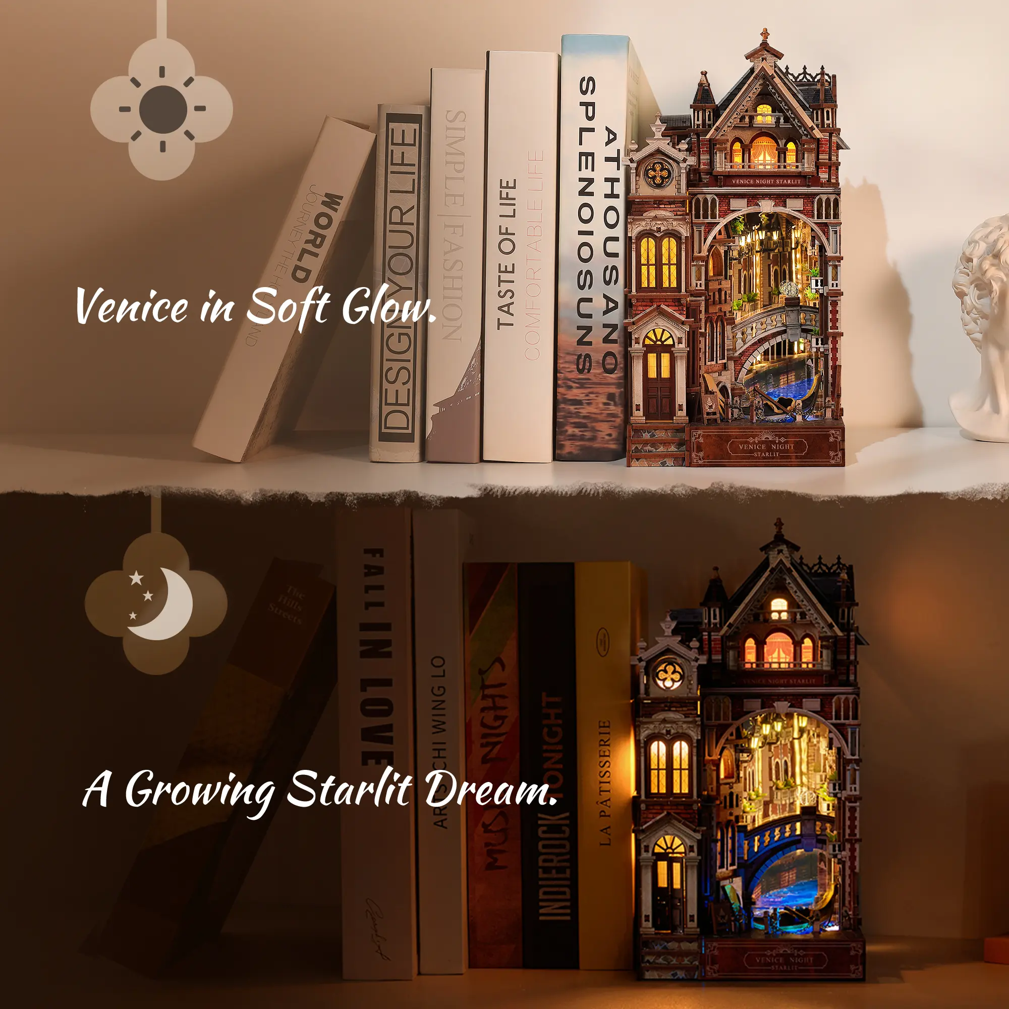 FUNPOLA – Kit De Niche à Livres De Noël 3D En Bois – 335 Pièces Avec LED – Déco De Noël Et Cadeau DIY – Pour Maison Et Fêtes