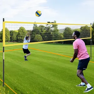 COSTWAY Portable Outdoor Volleyball Net Set, Heavy-Duty Volleyball Equipment System - Yellow