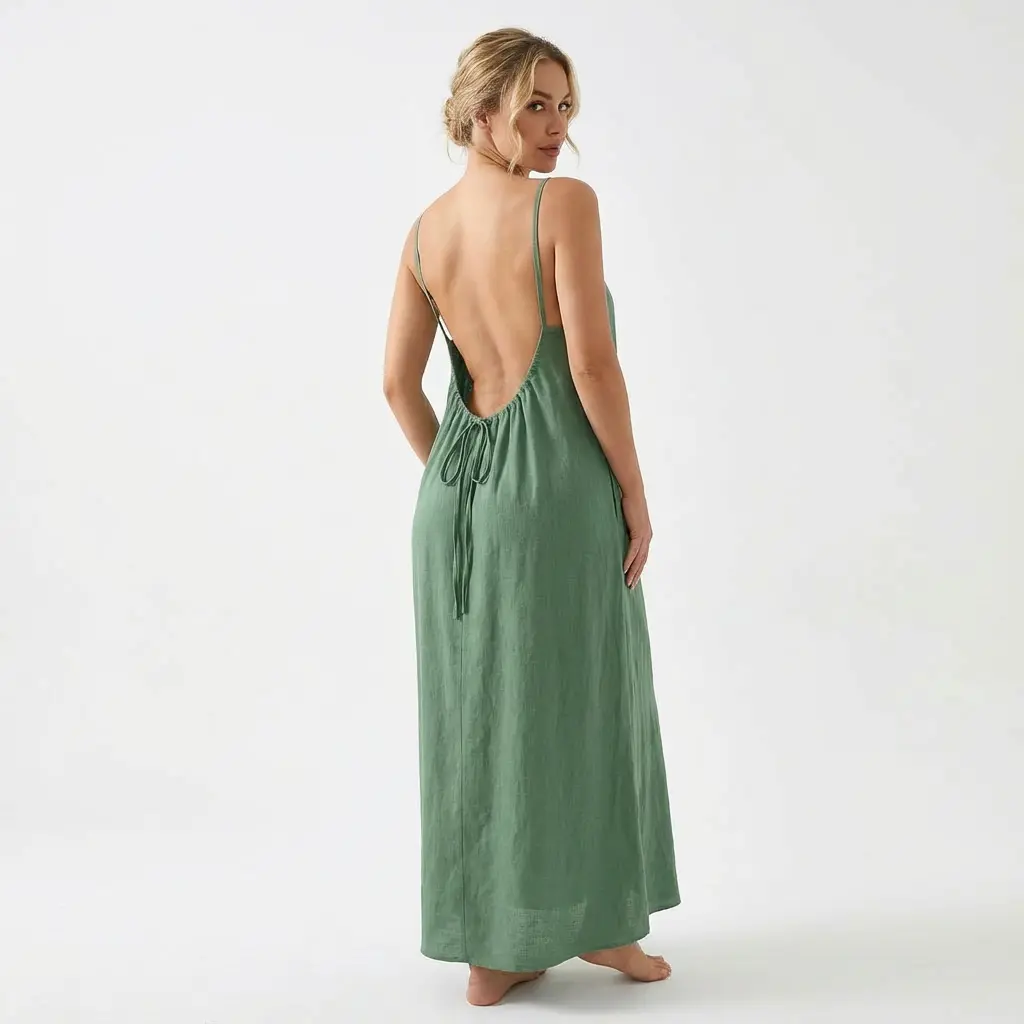 Women's Elegant Cami Nightgown, Solid Polyester Sleeveless Sleep Dress with Strappy Back, Long Length Modest Summer Loungewear, Soft Nightwear, Tank Nightdress, Night Gown, Home Dress, Multi-Size