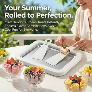 Portable Mini Ice Cream Maker - Instant Roll Machine with Quick-Freeze Stainless Steel Plate, DIY Frozen Yogurt Gelato Kit for Kids, Family Party Use