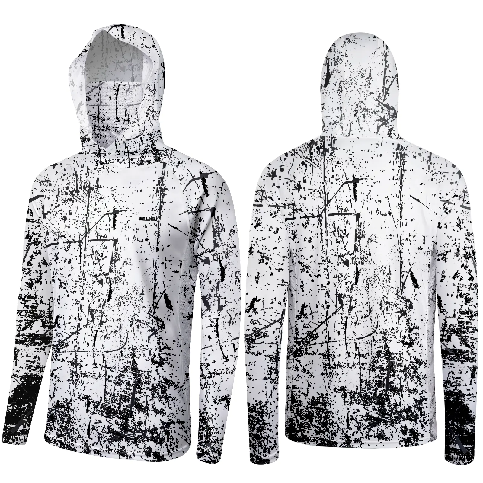 Men's Long Sleeve Sun Protection Hoodie, Lightweight UPF 50+ Pullover with Face Mask, High Stretch Fabric for Golfing and Daily Wear