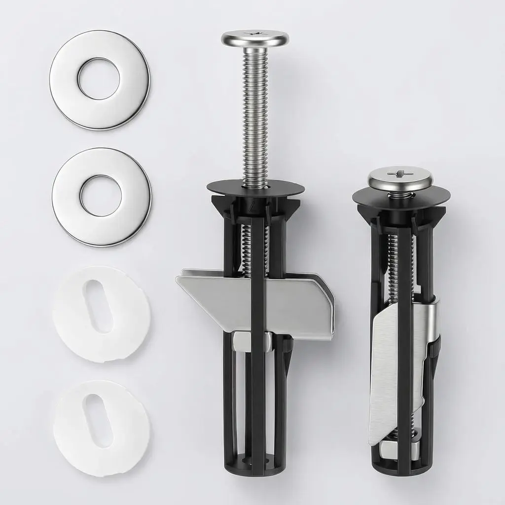 Heavy Duty Universal Toilet Seat Bolts Kit (2 Pcs) with Steel&Plastic Screws, Washers, Nuts, Anti-Slip Lock for 14-20mm Mounting Holes, Secure Mount Standard Bowl Replacement Hardware & Toilet Installation, Stainless Steel Parts Resist Rust, Wide Compatib