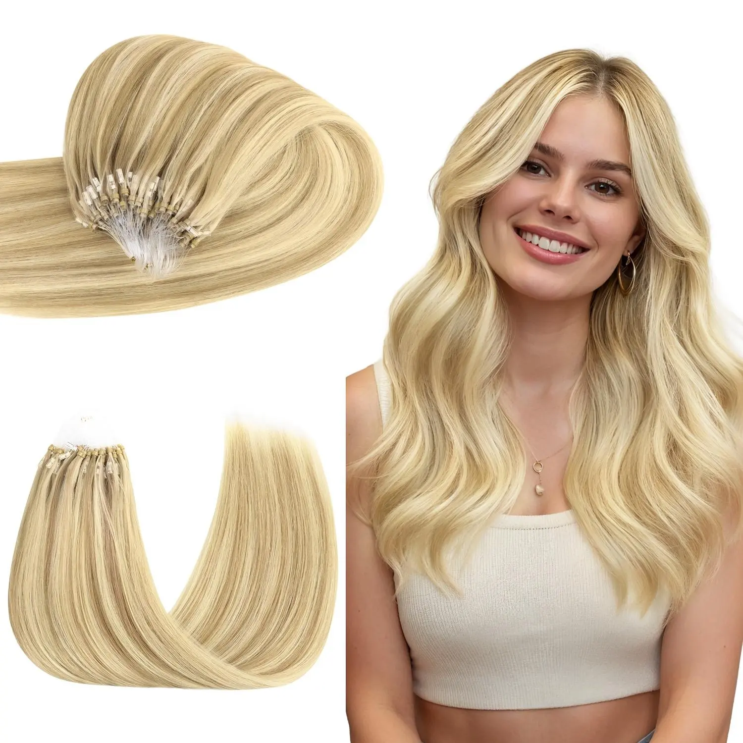 GOO GOO Micro Link Remy Human Hair Extensions, Cold Fusion, 14-24Inch 50-100g Invisible Glueless Micro Loop Hair Extensions Real Human Hair Silky Straight Natural Hair Extensions summer hairstyles #TikTokShopSummerSale
