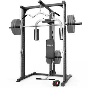 Smith Machine, Power Cage Power Rack Squat Rack with Smith Bar Home Gym System with LAT Pull Down Chest Station for Strengthen Training No Weights