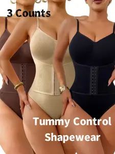 Women's Solid Color Double-breasted Crop Shaping Bodysuit, Comfortable Fabric Tummy Control and Butt Lifting Design Shapewear, Perfect for Daily Wear, Compression