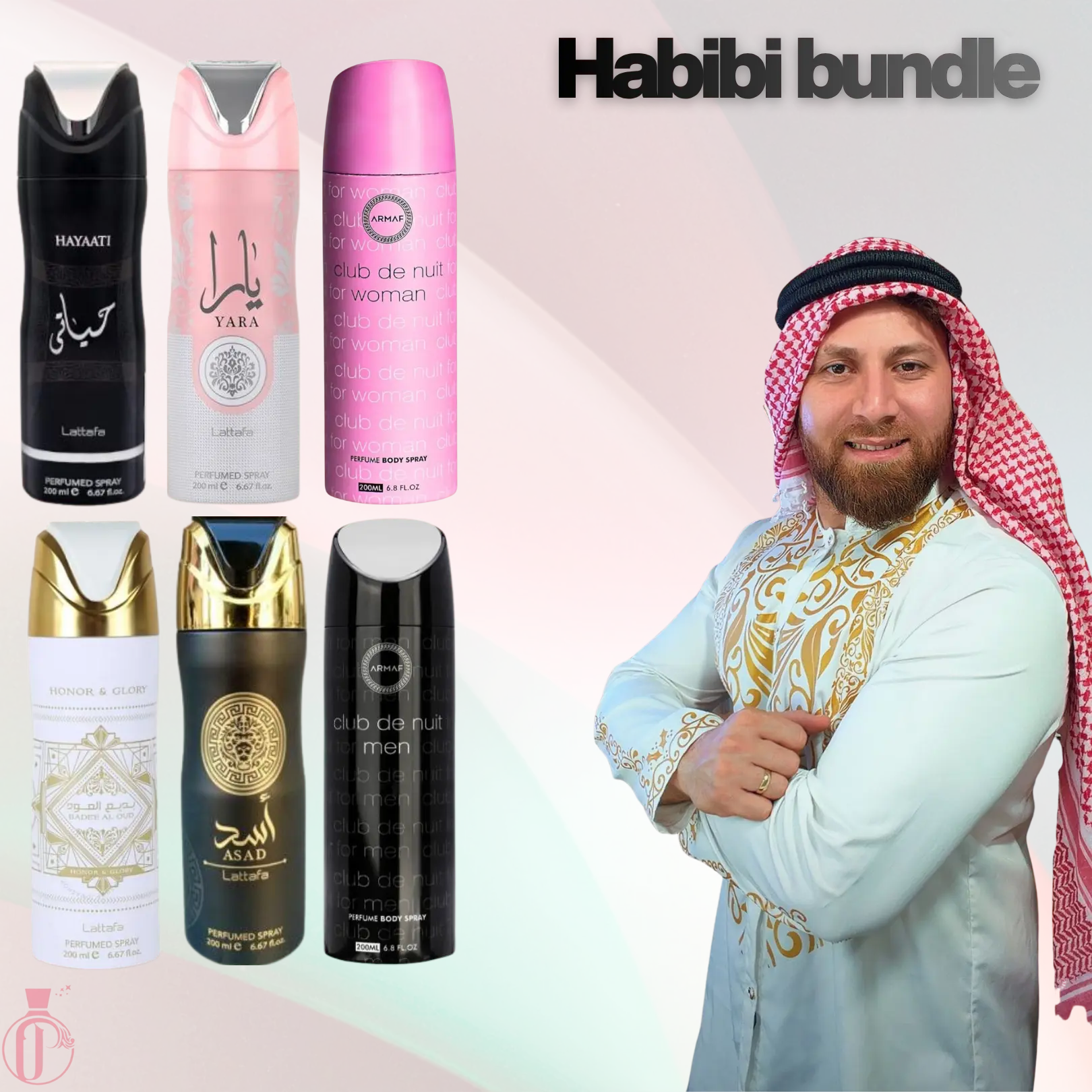 Habibi Bunde | Club De Nuit Woman + Club De Nuit Man + Lattafa Honor & Glory + Yara + Hayaati Man + Asad | Bodu Spray | 200 ML | Pineapple - Creme Brulee & Cinnamon Notes