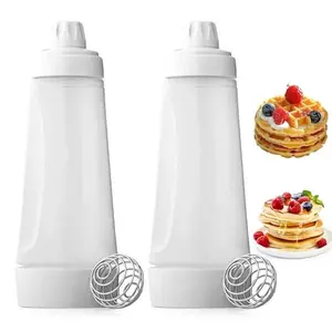 1/2 Pack Pancake Batter Dispenser,Pancake Batter Dispenser Bottle with Whisk Ball & Stand Base,Batter Mixer and Dispenser,Kitchen Baking Tool for Cupcakes,Muffins,Crepes,Waffle