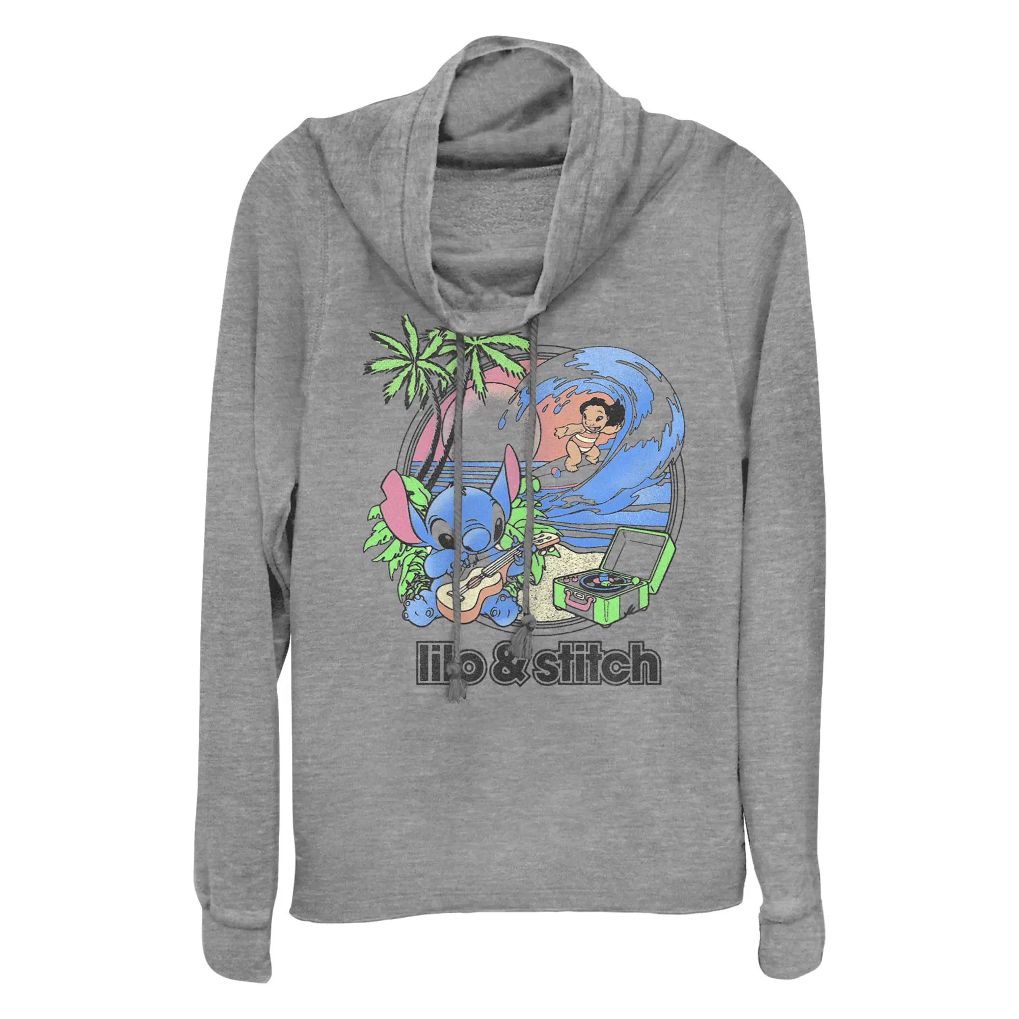 Junior's Lilo & Stitch Bright Beach Friends Cowl Neck Sweatshirt