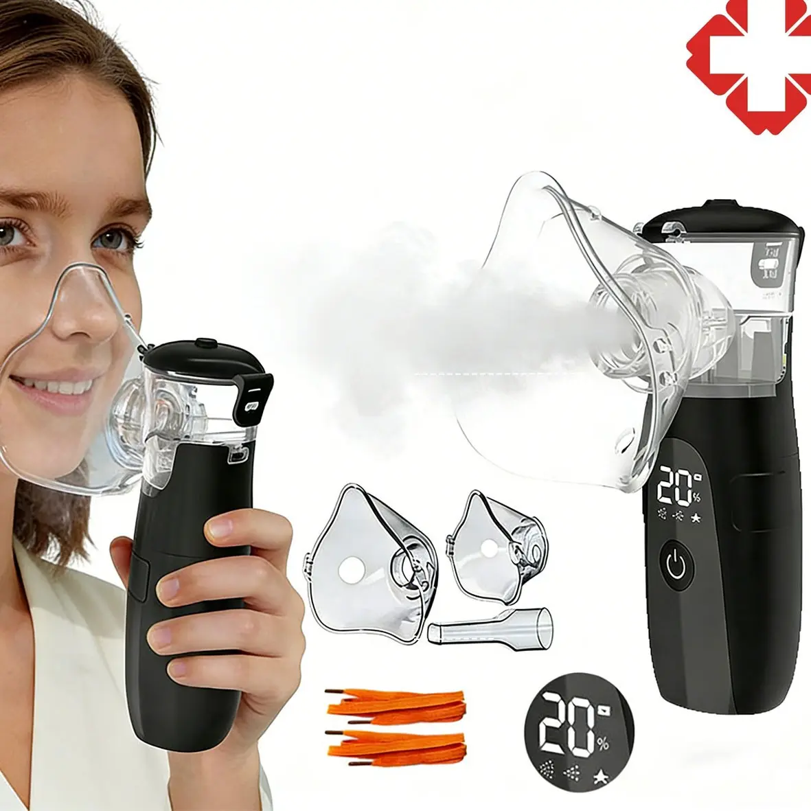 Handheld Mesh Steam Mask Portable Facial Steamer For Face with Automatic Cleaning Rechargeable Humidifier, LED Interface, 2 Face Mask Sizes, Duckbill Attachment, Facial Beauty Machine