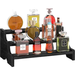 Wood Cologne Organizer for Men, 3 Tier Stand with Handle, Perfume Organizer Cologne Stand, Retail Table Display Shelf for Craft Shows, Vendor Events, Black