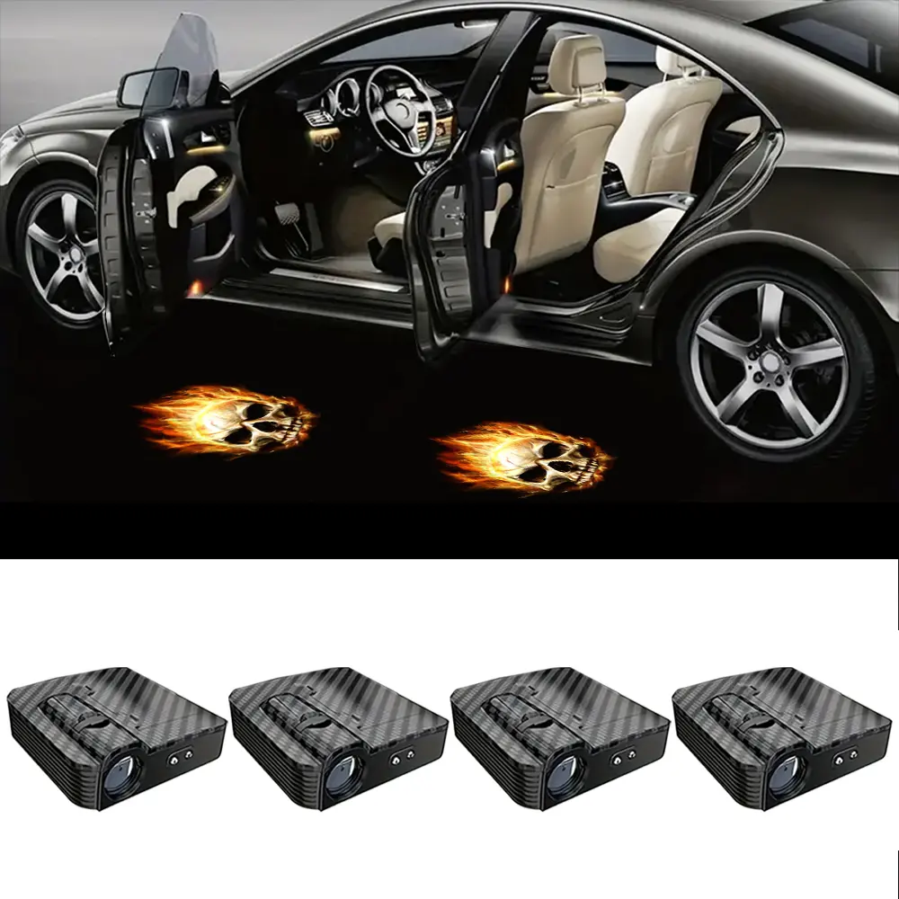 4Pcs Universal LED Car Door Welcome Projector Lights, Skull & Angel Wings Ghost Shadow Lamp, Wireless Easy Install Car Decor Accessory, Perfect Gift for Car Lovers