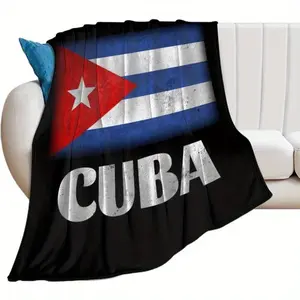 Cuban Flag Blanket - Vintage Cuban Style Red Blue White Star Pattern - Soft Anti-Pilling Flannel - 280g Heavyweight All-Season Sofa Bed Cover - Patriotic Gift, Havana Decoration