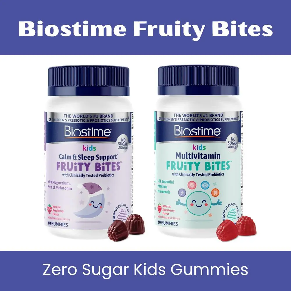 Biostime Kids Sleep and Multivitamin Fruity Bites Gummies Bundle | Includes Probiotics and Essential Vitamins for Kids (Ages 4+) | No Added Sugar | Free from Top 9 Allergens