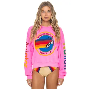 AVIATOR NATION RELAXED CREW SWEATSHIRT - NEON PINK