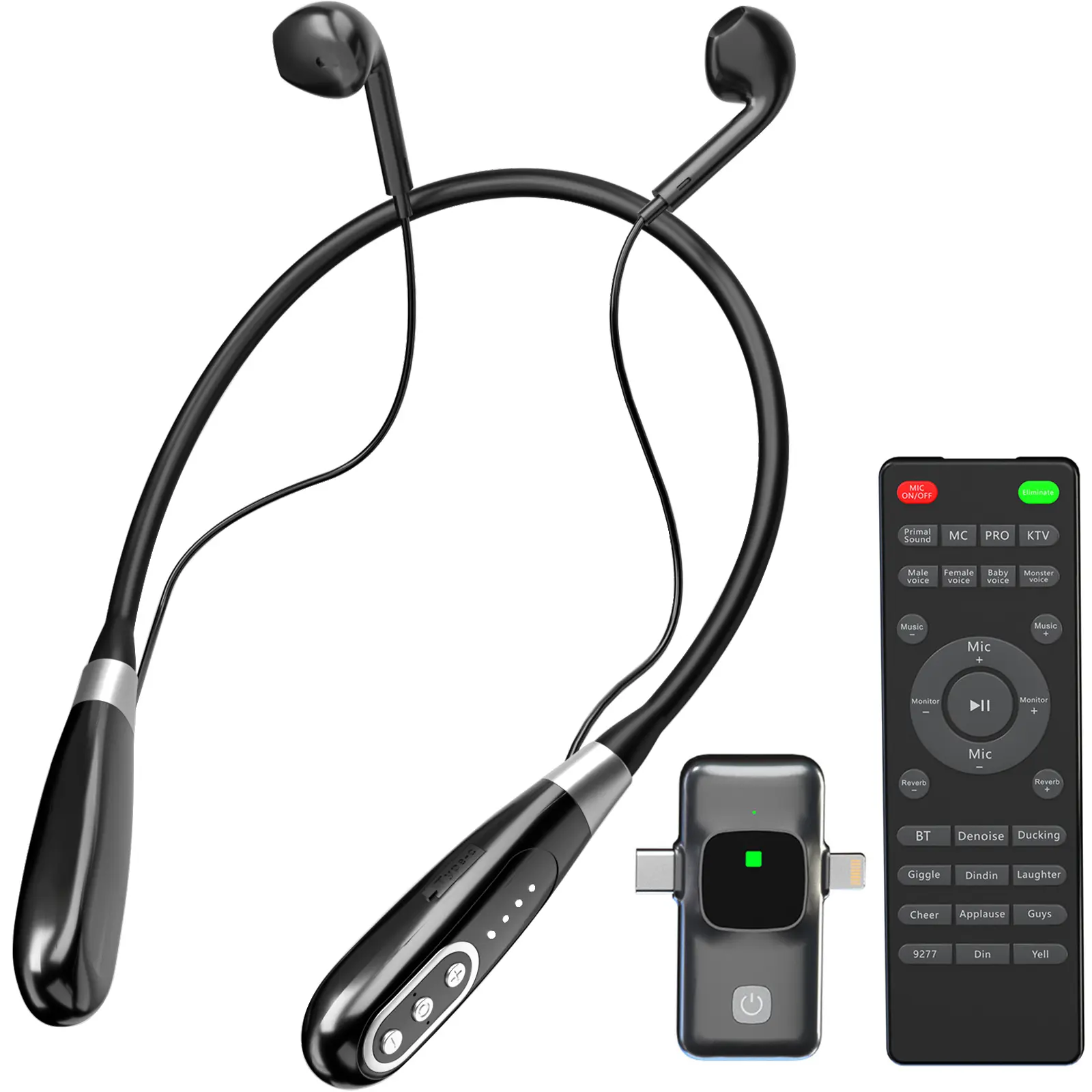 Facmogu E8 Dual-Mode Wireless Neck Band Headset with 1 Remote Control, 1 Versatile Receiver, Portable Multi-Function Sound Card, Lithium Ion Batteries, Secure Fit, 4 Sound Change Modes for Live Broadcasting, Gaming Audio Equipment