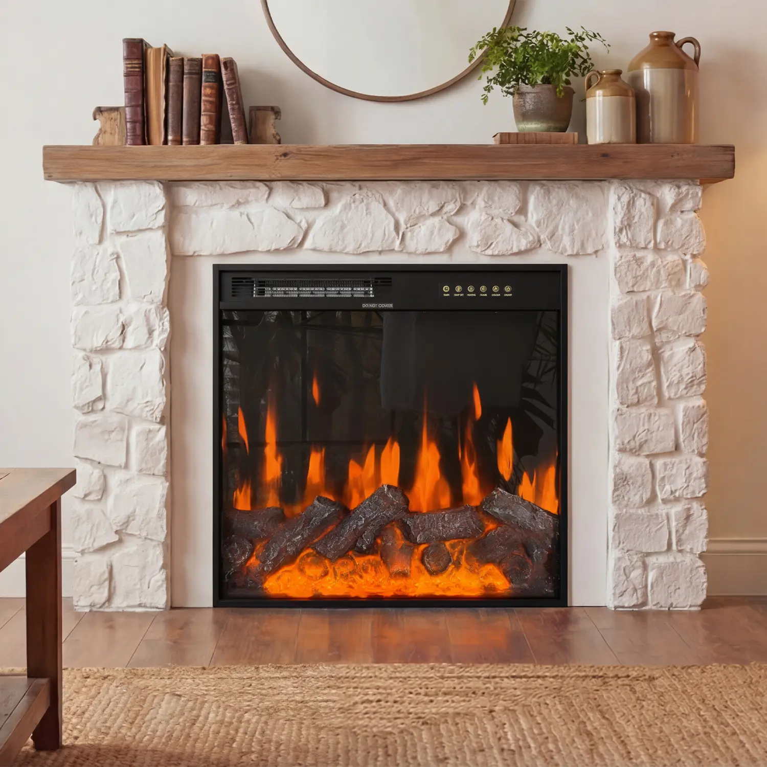 New 23.6 in Recessed Electric Fireplace Heater for Home & Commercial Use, 1500/750W, 12 Flame Colors, 8H Timer, Adjustable Display, Remote & Touch Screen Controls