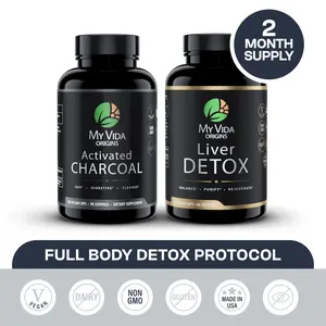 My Vida Origins Detox Bundle – Liver Detox + Activated Charcoal – Supports Natural Detoxification, Digestive Health, Bloating Relief & Liver Function – Vegan, Non-GMO – 2 Month Supply