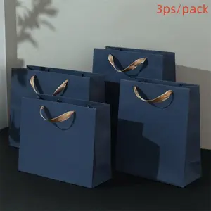Gift Packaging Bag, 3pcs Retro Style Gift Bag, Fashionable Thickened Bottom Plate, Stronger Load-bearing Capacity Business Handbag, Clothing Stores Jewelry Stores Gift Bag, Creative Gift Packaging, Gift Paper Bags