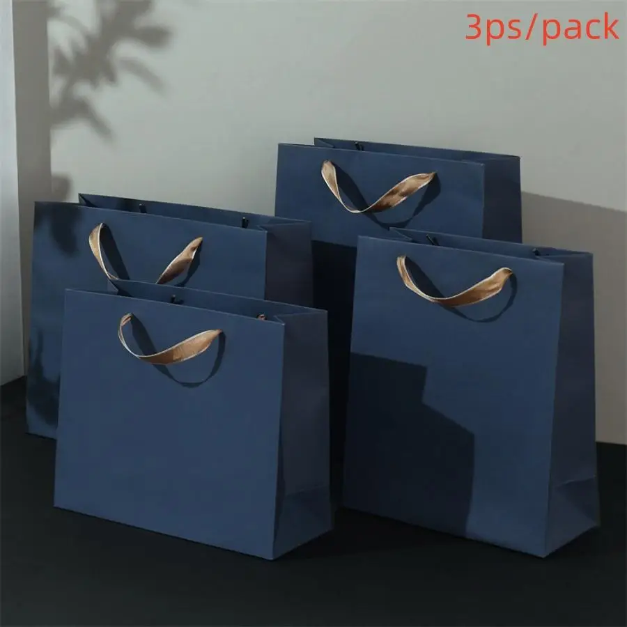 Gift Packaging Bag, 3pcs Retro Style Gift Bag, Fashionable Thickened Bottom Plate, Stronger Load-bearing Capacity Business Handbag, Clothing Stores Je