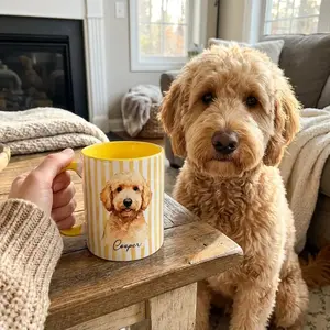Custom Pet Mug from Photo + Name – Personalized Striped Dog & Cat Photo Coffee Cup, Custom Pet Mug, Dog Mom Gift, Cat Dad Mug, New Dog Gift