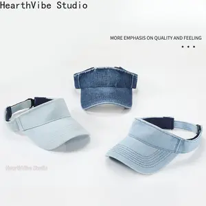 Spring/Summer Sun Visor — Women's Washed & Distressed Open-Top Hat | Sun Protection, Breathable, Sports & Running Cap | Men's Denim Visor
